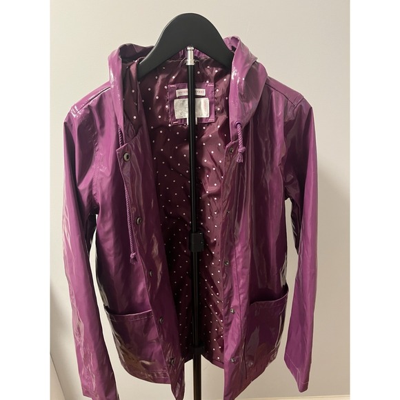 Xhilaration Raincoat Womens Medium Purple vinyl Glossy Hooded Water Resistant - Picture 3 of 6